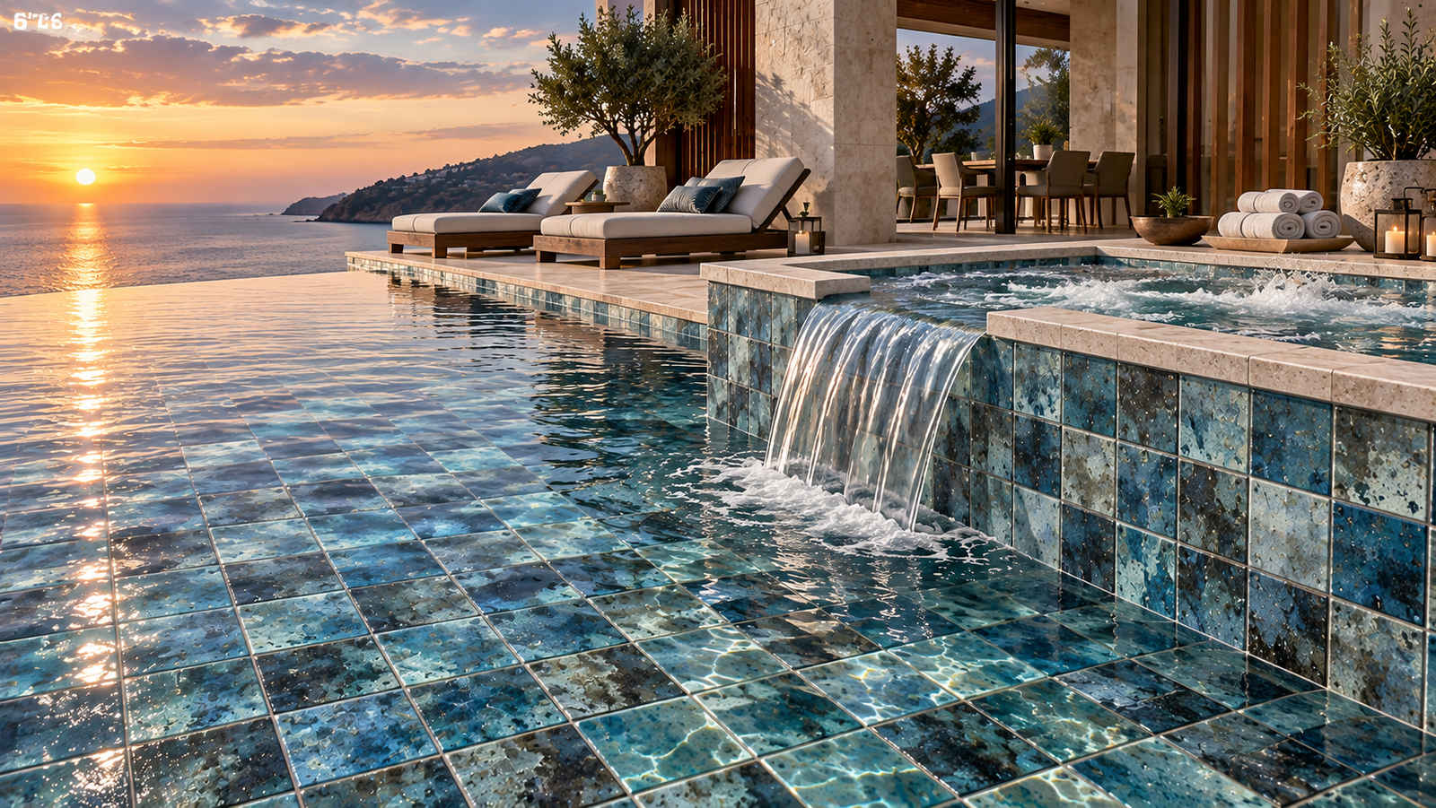 Luxury swimming pool and spa tile installation