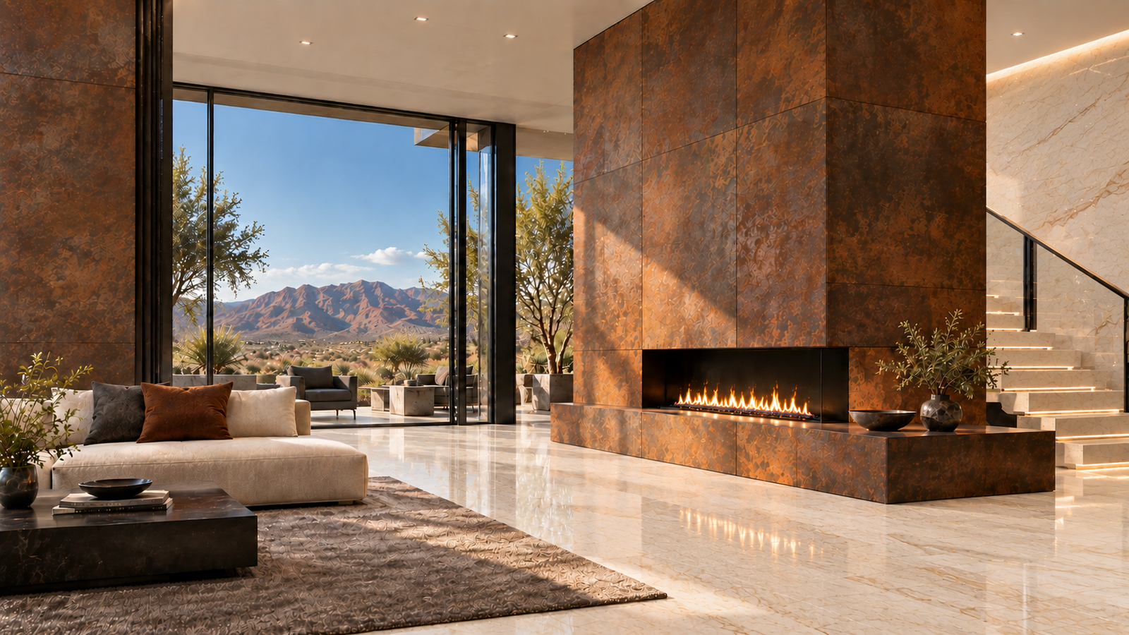 Porcelain tile architectural installation
